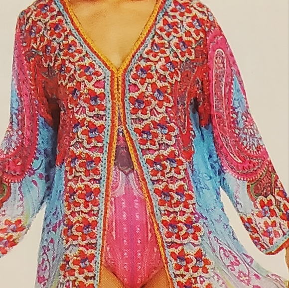 NEW SET LA MODA TRUE COLORS 100% SILK KAFTAN AND SWIMSUIT - Picture 5 of 7
